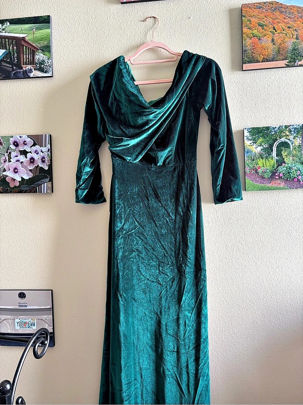 Wear Your Love Green Velvet Off-The-Shoulder Draped Gown Size 2